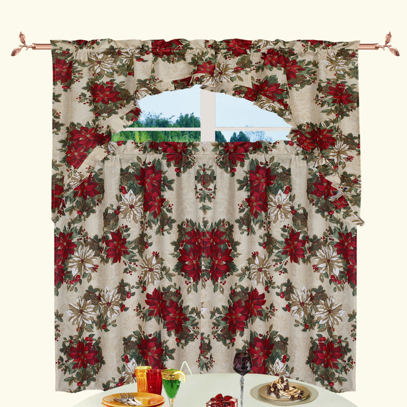 The Holiday Aisle Manford Holiday Kitchen Curtain Valance and Tier Set